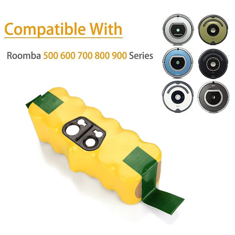 Replacement Ni-MH Battery 14.4V 4500mAh for Roomba 500 600 700 800 900 Series with compatibility diagram