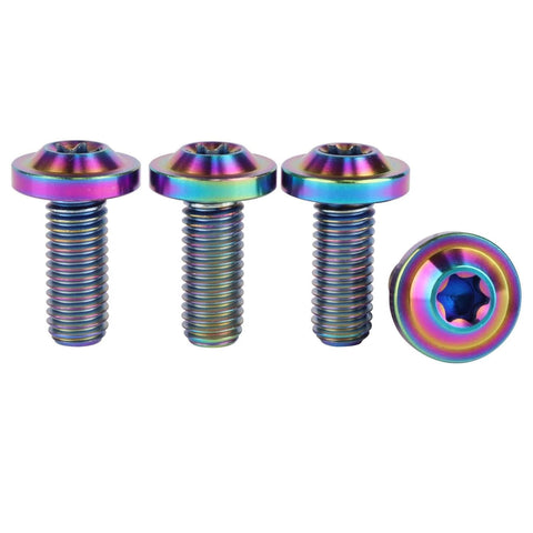 Rainbow Titanium M8x20mm Torx Head Bolts Set Of 4, Grade 5 6AL/4V Titanium Alloy, 1.25mm Thread Pitch, 16mm Head Diameter
