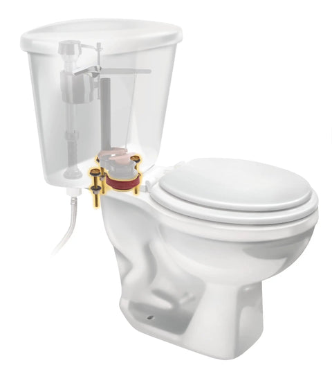 Premium Solid Brass Toilet Tank To Bowl Bolt Kit With Thick Rubber Gasket Washers And Nuts No Sweat Leak Proof Installation visible in toilet setup detail.