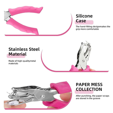 2 Pack One Quarter Inch Hole Punch With Pink Soft Grip For Home Office And Classroom, showing grip and material features