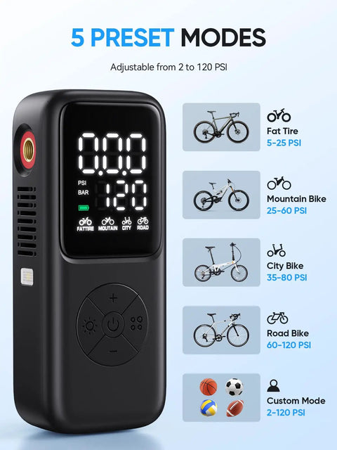 Ultra Lightweight Mini Bike Pump With Gauge Auto Stop 120 PSI Portable Hand Pump For Presta And Schrader Valves, Fits Road And Mountain Bike Tires, EBikes And Sports Balls, Pocket Size For Easy On The Go Inflation
