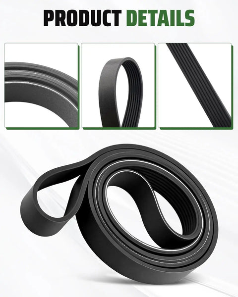Premium Serpentine Engine Drive Belt Fits Honda CR-V 2010 And 2011 With 2.4L V6 Engine Replaces K070685 And Part Number 56992REZA01 shown from multiple angles.
