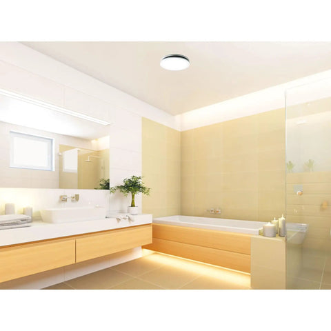 Modern bathroom with Delta Integrity 100 CFM Exhaust Bath Fan With LED Edge-Lit Panel Light, Ultra Quiet Operation