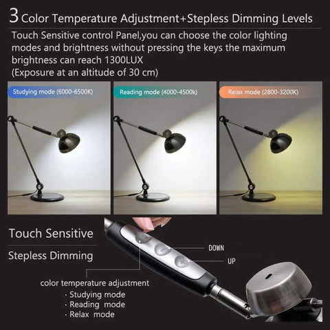 LED Desk Lamp With Metal Swing Arm, 1500 Lumens, Vintage Industrial Reading Light With Gesture Control in three color modes