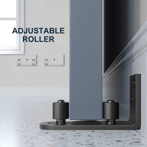 Sliding Barn Door Bottom Floor Guide With Ball Bearing Rollers, Adjustable Stay Wheel, Wall Mount System, Flush Flat Bottom Design