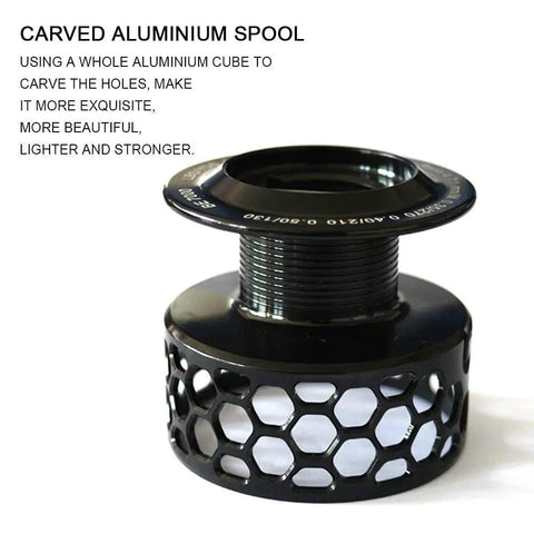 Carved aluminum spool for Ultra Lightweight Spinning Fishing Reel With 12 Plus 1 Ball Bearings, One Way Clutch, Anti-Reverse.