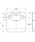 Technical diagram of Extended Lip Strike Plate 2-1/4 Inch by 2-1/4 Inch Satin Nickel For Residential Doors with dimensions