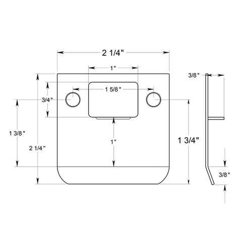 Technical diagram of Extended Lip Strike Plate 2-1/4 Inch by 2-1/4 Inch Satin Nickel For Residential Doors with dimensions