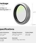 UV Filter for Fujifilm X100V and X100VI Cameras, 99 Percent Light Transmittance, Optical Glass Lens, product specifications