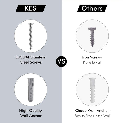 Comparison of SUS304 stainless steel screws and high-quality wall anchors versus iron screws and cheap anchors for Sturdy Stainless Steel Towel And Robe Hooks Wall Mount Set Satin Matte Black Rust Proof SUS 304 Bathroom Hook Rack For Shower And Kitchen Durable Wall Hanging Hooks 2 Pack