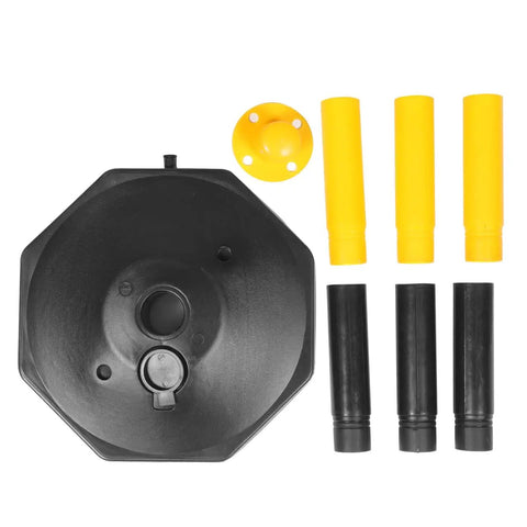Heavy Duty Elastic Warning Bollard Post With Rock Solid Bounce Back Shield For Tight Parking Spots and Driveway Guard components, including base and posts.