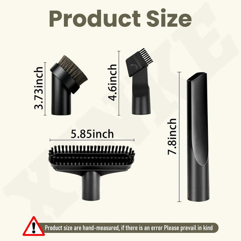 Must Have Crevice Tool, Dusting Brush, Upholstery Tool And Combination Tool Kit For Oreck Vacuums BB870 BB850 BB870AD BB880 With Hose Replacement Set shown with dimensions.