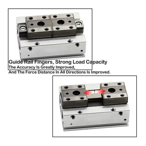 Heavy Duty Low Profile Air Cylinder And Parallel Gripper Compatible With Mhf Series Systems Smooth Rail Slide Action Solid Linear Motion Control Built Tough For Serious Industrial Workloads That Never Skip A Beat
