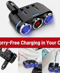Heavy Duty Wireless Car Charger For Toyota RAV4 EV With Independent Switches And Led Voltage Display Plus 150W Quick Charge 3 with blue LED