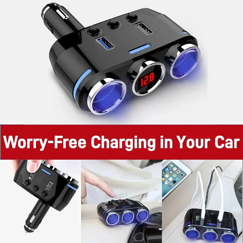 Heavy Duty Wireless Car Charger For Toyota RAV4 EV With Independent Switches And Led Voltage Display Plus 150W Quick Charge 3 with blue LED