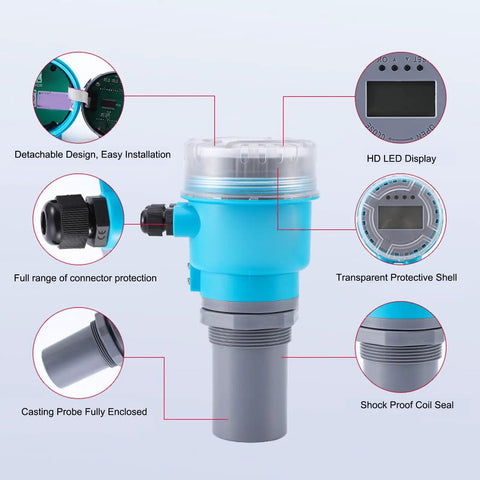 Ultrasonic Water Level Sensor With Digital LED Display And Plug And Play Setup For 0-5 m Range 4-20mA Analog Output Tank And Reservoir Level Transmitter