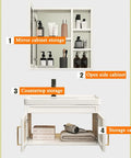 Slick Wall Mounted Bathroom Sink Combo showing mirror cabinet, countertop storage, and open side storage, 60x44x50cm.