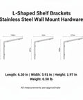 Tough As Nails Black L Shaped Shelf Bracket Stainless Steel Wall Mount For Floating Shelves with dimensions and diagram details