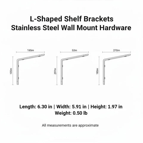 Tough As Nails Black L Shaped Shelf Bracket Stainless Steel Wall Mount For Floating Shelves with dimensions and diagram details