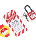 Self Adhesive Electric Panel Lockout Kit With A 13 Hole Strap And Two Clips For Safe Maintenance Lockout kit with tag and padlock.