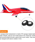 Lightweight Foam Wheel Set For RC Airplanes And Helicopters 4 Inch Diameter Wheel And Tire Kit next to red model jet