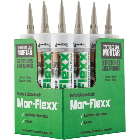 Mor-Flexx Gray Acrylic Latex Caulk For Mortar, Stucco, And Grout Repair, Flexible 10.5 Oz Sealant display in box