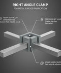 Heavy Duty 90 Degree Corner Clamp For Wood And Metal Fab showing precision 90° hold and single-handle quick lock feature.