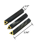 GBJ 3-piece 1/2in indexable carbide lathe tool holders with TCMT inserts; black bodies, gold tips