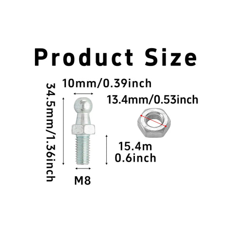 Four Pack 10mm Stainless Steel Ball Studs With M8 Thread And Half Inch Long Shank For Quick Easy Install On Universal Gas Lift Struts And Ball Joint End Fittings Hardware Silver.