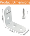 Heavy Duty White Corner Brace L Brackets For Furniture Repair Pack Of Twenty With Reinforced Steel Core To Keep Wooden Pieces Rock Solid And Tighten Loose Joints Without Any Sweat, showing dimensions.