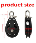 Nylon Marine Pulley Beefy Yet Lightweight With Stainless Steel Hardware For Ropes Up To 11mm 1650 Lb Load Capacity Ideal For Yacht And Sailboat Pulleys 2.6 Inches Long By 2 Inches Wide By 0.9 Inches Thick side and front size view