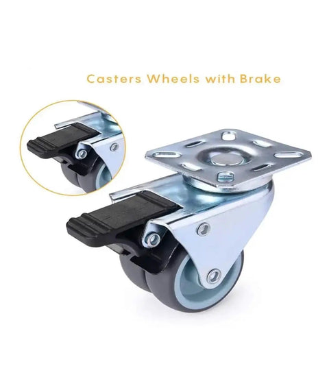 Set Of 4 2-Inch Flat Double-Row Swivel Casters With Brakes For Furniture And Industrial Use Rubber Silent Wheels