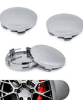 Four Piece Snap In Wheel Center Hub Caps With Slick Chrome Silver Finish And 60mm Outer Diameter for snug fit and anti slip.  