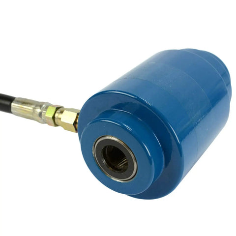 Blue cylinder of Heavy Duty Hydraulic Knockout Punch Driver for electrical conduit holes, 13 ton capacity, three quarters inch sixteen thread