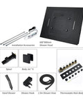 Premium Thermostatic Shower System With LED Strip And Bass Boost Music, Badass Black 6-Way Rain Shower Combo parts and accessories layout