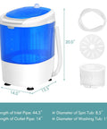Compact Portable Washing Machine, 5 Point 5 Lb Mini Washer And Spinner Combo, height 20 inches, with blue and white design.