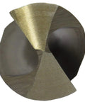 Close-up of Fifteen Sixteenths Inch Cobalt Steel Taper Length Drill Bit DWDTL Series Built Tough for Stainless Steel, gold oxide finish