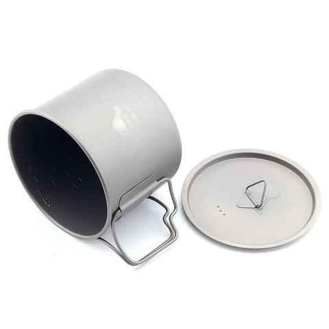 Ultralight Titanium 550ml Pot With Lid For Backpacking And Camping Lightweight Cookware shown with lid off