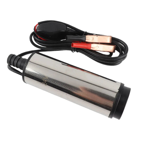 Jiawu 24V DC Submersible Pump For Fuel Transfer 30 Liters Per Minute Stainless Steel Build with cables and clamps.