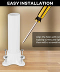 Installation guide for Set Of 25 White PVC Flanges For Half Inch Pipes DIY Rod Holder And Shelving Fittings with screws and screwdriver.
