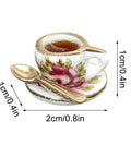 Miniature delicate tea cup with saucer and spoon, part of Six Pack Tea Cup Door Hinge Heads Decorative Toppers Set