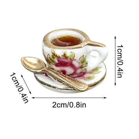 Miniature delicate tea cup with saucer and spoon, part of Six Pack Tea Cup Door Hinge Heads Decorative Toppers Set