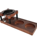 Premium Solid Wood Coffee Tamper Station Universal 58mm Portafilter Holder with compartments for home baristas.