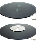 Heavy Duty 31 Inch Lazy Susan Turntable with tempered glass and aluminum base, top and bottom view, grey rotating serving tray.