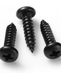 Number 12 By 1 Inch Pan Head Wood Screws With Phillips Drive Black Oxide Finished 304 Stainless Steel set of three