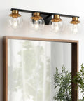 Black Gold 4 Light Vanity Light Fixture Over Mirror With Globe Glass Shades E26 Base Mid Century Modern Wall Sconce