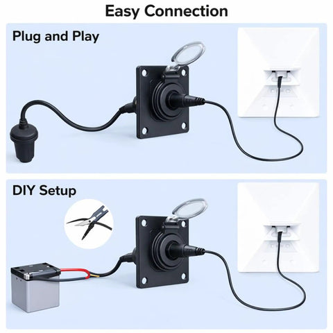 Aluminum Wall Pass Through Kit For RV And Boat Waterproof 12V 5A 60W DC Female Socket Connector in plug and play setup