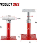 Heavy Duty 5000 Pound Screw Jacks For Floor Leveling Adjustable Foundation Supports detailed dimensions with red steel construction.