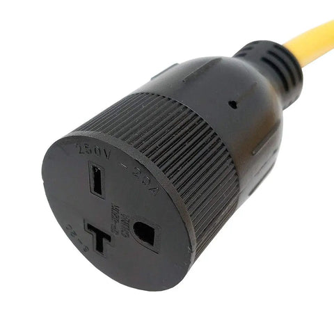 Close-up of connector on Beefy NEMA 6-20 Extension Cord 16 Ft From 6-20P To 6-20R With 6-15R Adapter, 250V 20A UL Listed