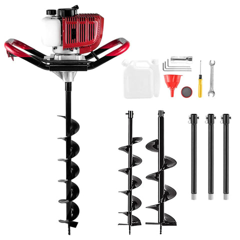 Beast Of A 52cc Gas Powered Post Hole Digger Earth Auger With 4 Inch 6 Inch 8 Inch Bits And Three 10 Inch Extension Rods